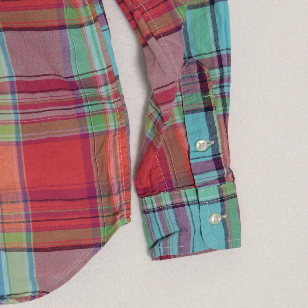 Ralph Lauren Button Down Shirt Boys 5 Plaid Madras Long Sleeve Cotton Preppy